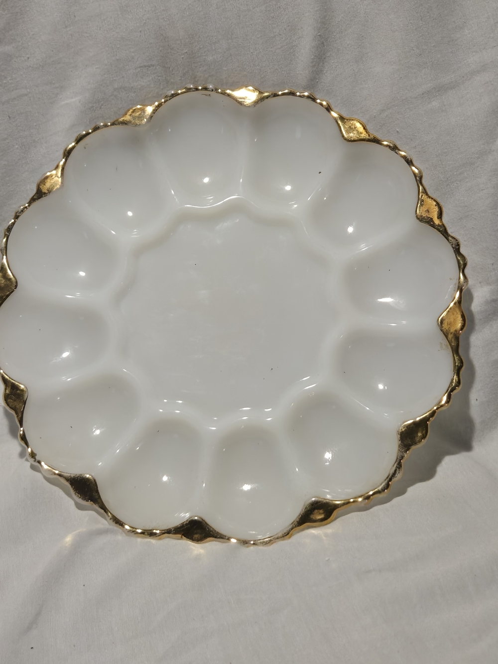 Fire King White Deviled Egg Platter with Gold Trim